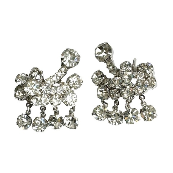 Vintage Rhinestone Clip On Earrings Dangle Ear Climber Cocktail Designer Jewelry - Picture 1 of 11